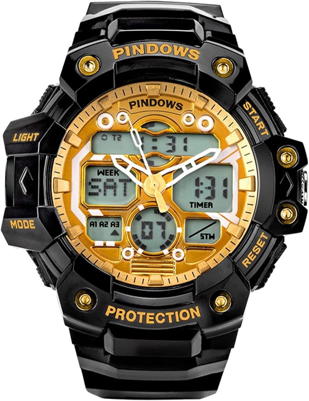 Pindows Men's Military Outdoor Sports 48MM PDS-631-N2 Black Gold
